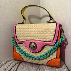 Aldo Colorblock Woven Straw Bag w/ Chain